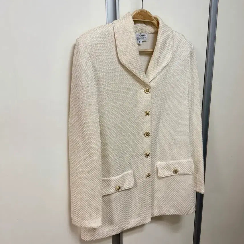 [BUNJANG] St. John Cream Ivory Jacquard Jacket / 센존컬렉션 st.john 크림아이보리 자카드 자켓 세인트존금장단추버튼