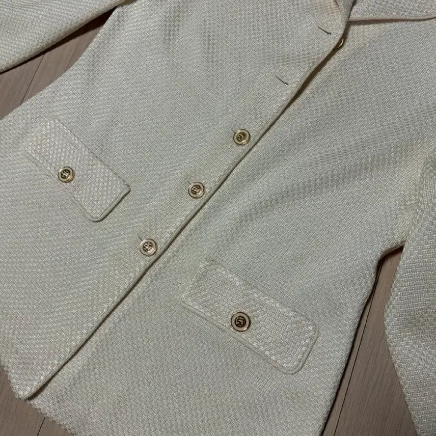 [BUNJANG] St. John Cream Ivory Jacquard Jacket / 센존컬렉션 st.john 크림아이보리 자카드 자켓 세인트존금장단추버튼