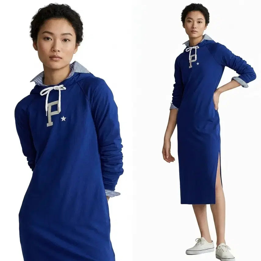 [BUNJANG] Polo Ralph Lauren Side Split Maxi Dress (Blue/XS) / [희귀매물] 폴로 랄프로렌 후드 사이드 스플릿 맥시 드레스 (블루/XS)