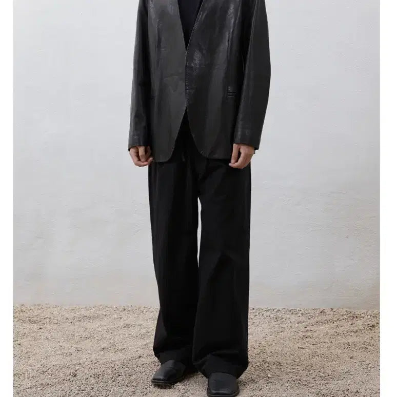 [BUNJANG] Youth Collarless Leather Jacket (Black, M) / M) 유스 카라리스 레더 자켓