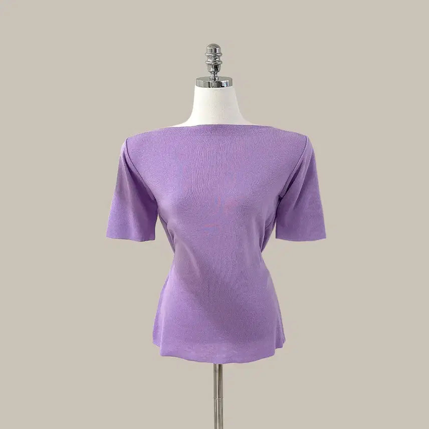[BUNJANG] Slim Fit Boat Neck Short Sleeve Knit (T4664) / 슬림핏 보트넥 반팔 니트 (T4664)