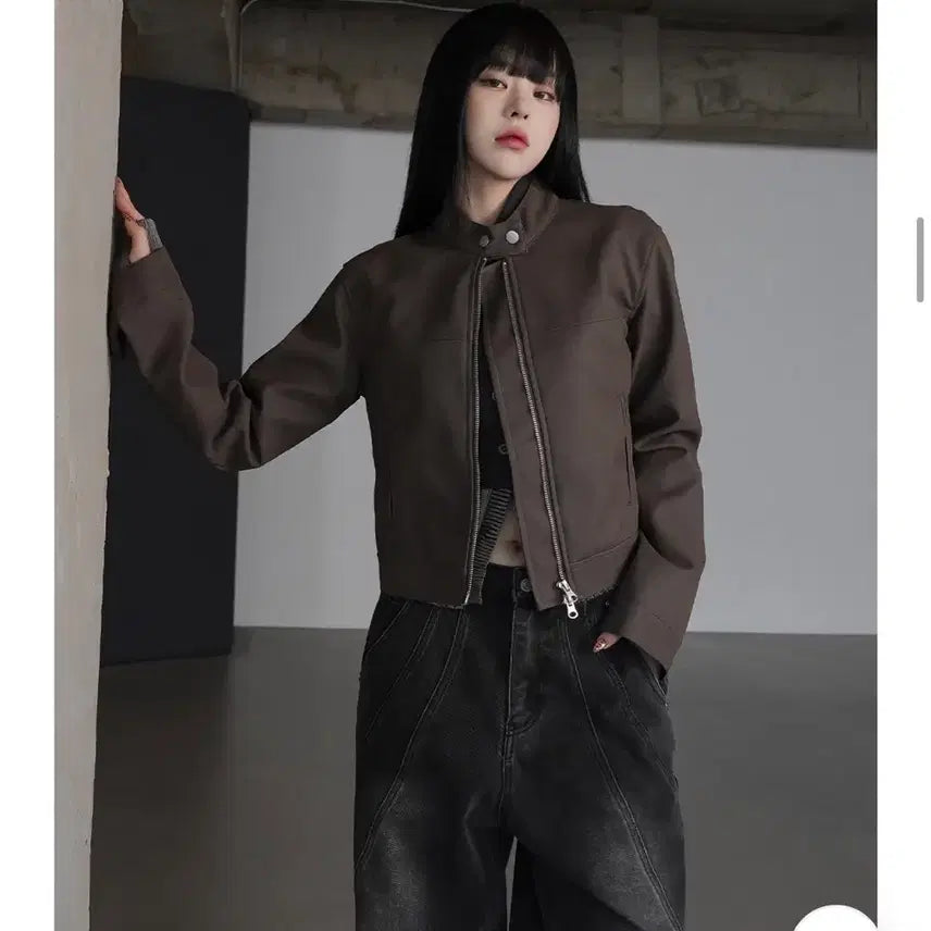 [BUNJANG] Biker Leather Jacket - Brown, Size S / 바이커 레더 자켓