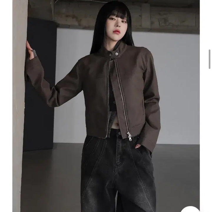 [BUNJANG] Biker Leather Jacket - Brown, Size S / 바이커 레더 자켓