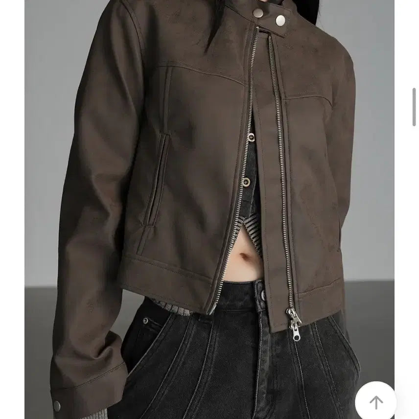 [BUNJANG] Biker Leather Jacket - Brown, Size S / 바이커 레더 자켓