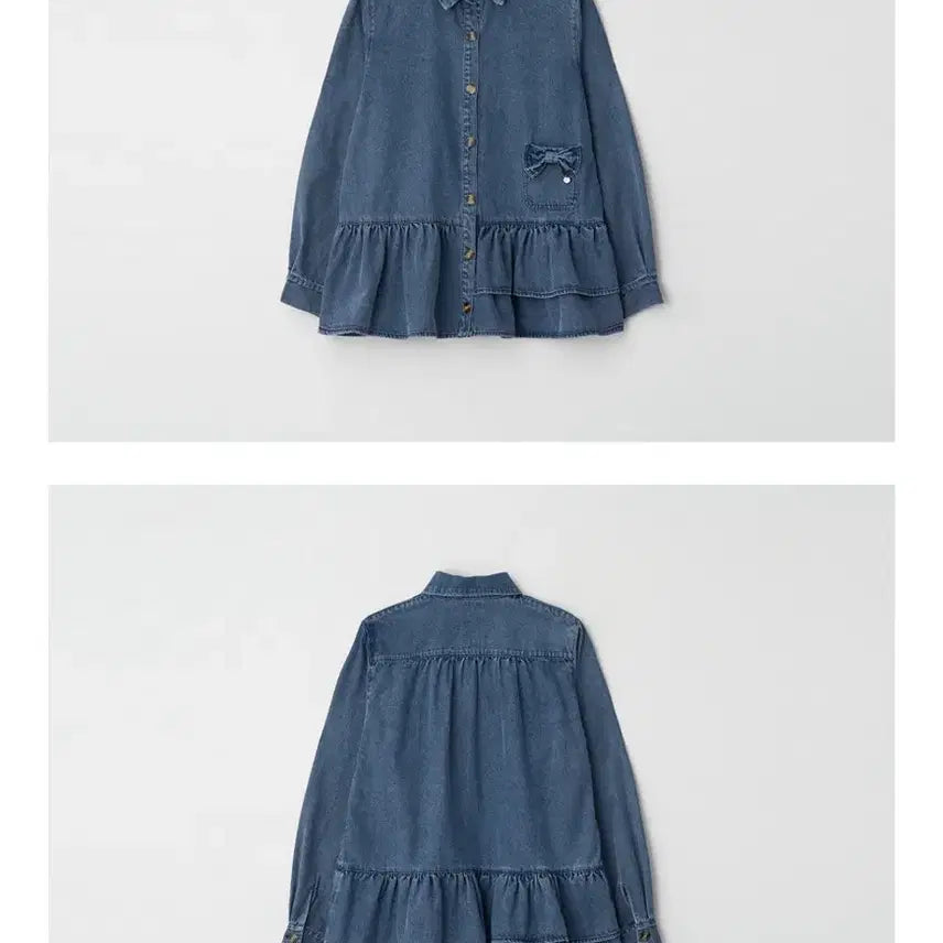 [BUNJANG] RonRon Pocket Frill Denim Shirt Blue / 론론 포켓 프릴 데님 셔츠 블루