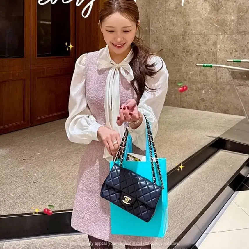 [BUNJANG] 마리마켓 트위드 뷔스티에 원피스+진주 타이 블라우스 / 마리마켓 트위드 뷔스티에 원피스+진주 타이 블라우스