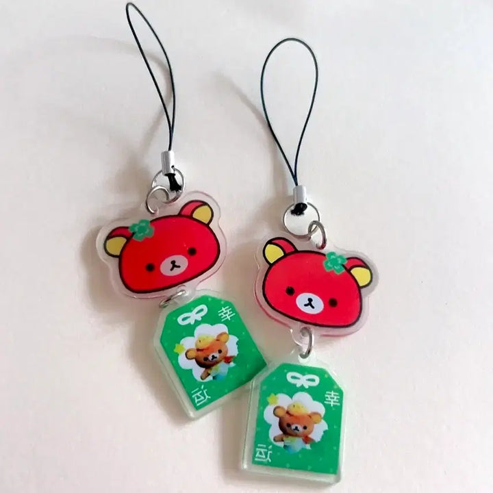 [BUNJANG] Rilakkuma Lucky Charm Acrylic Omamori Keychain Strap / 리락쿠마 행운 아크릴 부적 오마모리 키링 스트랩 폰줄