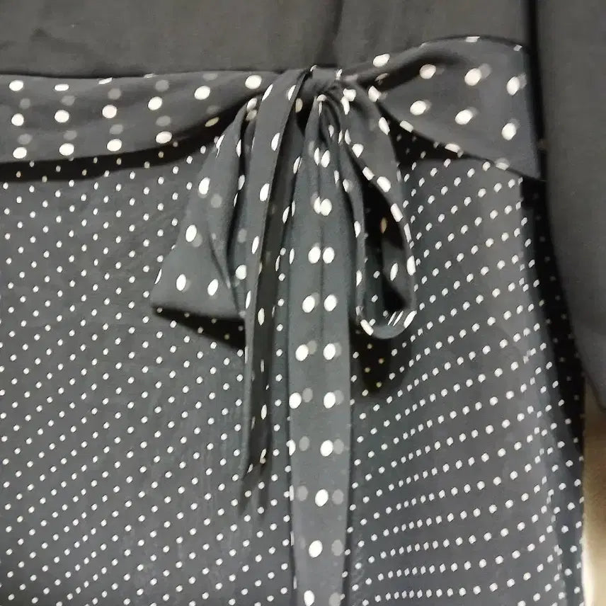 [BUNJANG] Black Dot Ribbon Flare Dress / 블랙 도트 리본 원피스 캉캉이 55반까지