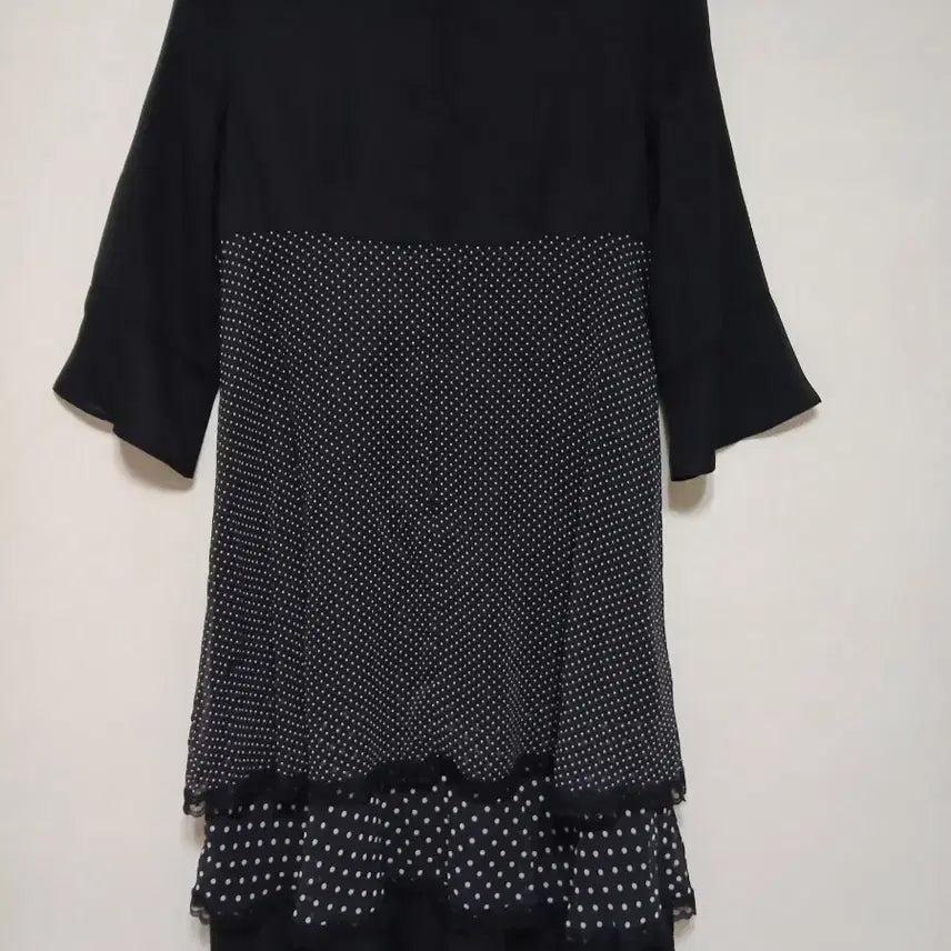 [BUNJANG] Black Dot Ribbon Flare Dress / 블랙 도트 리본 원피스 캉캉이 55반까지