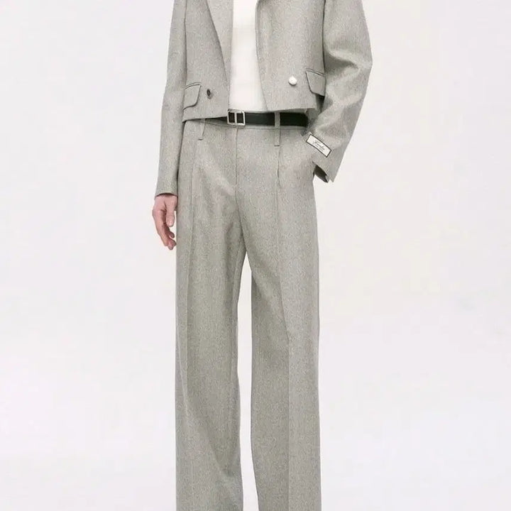 [BUNJANG] Colorless Crop Jacket and Pants Set / 고퀄 칼라리스 크롭자켓 팬츠 셋업 세트