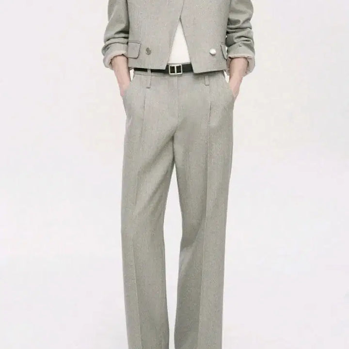 [BUNJANG] Colorless Crop Jacket and Pants Set / 고퀄 칼라리스 크롭자켓 팬츠 셋업 세트