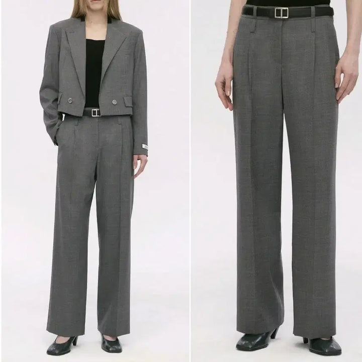 [BUNJANG] Colorless Crop Jacket and Pants Set / 고퀄 칼라리스 크롭자켓 팬츠 셋업 세트