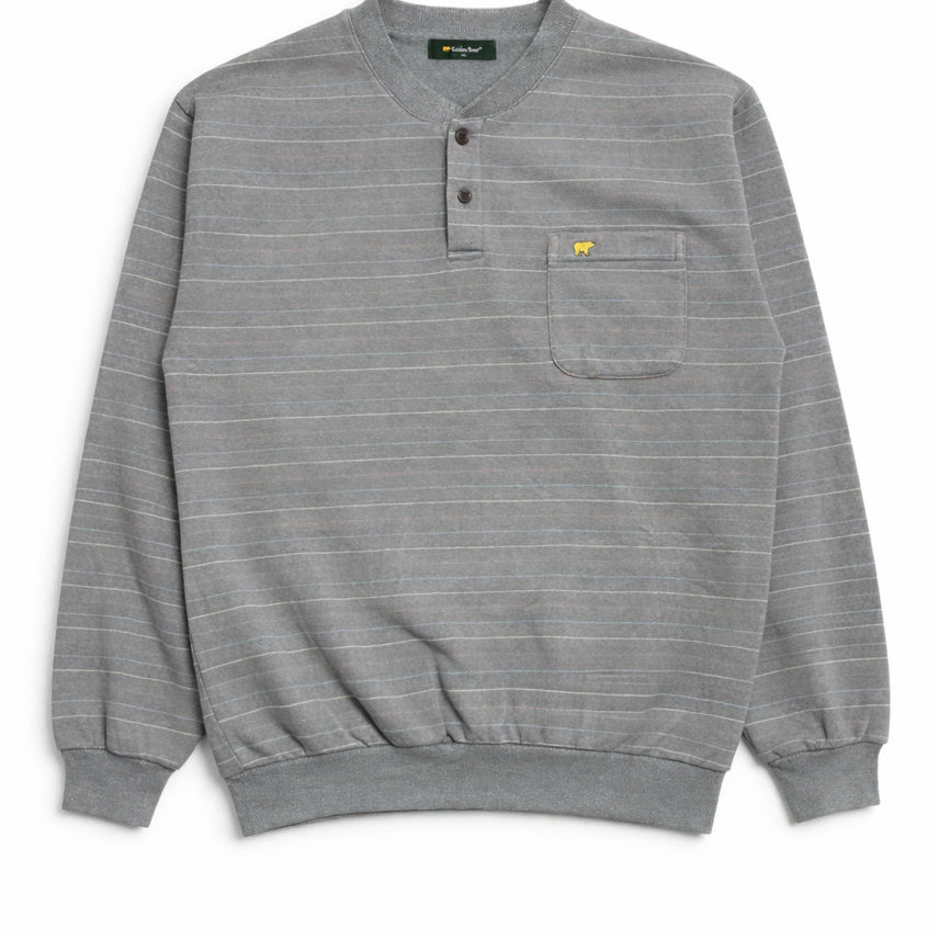 [BUNJANG] Golden Bear Striped Henley Neck Sweatshirt / JPN 90s~00s일본 빈티지 y2k 골든베어 스트라이프 헨리넥 맨투맨