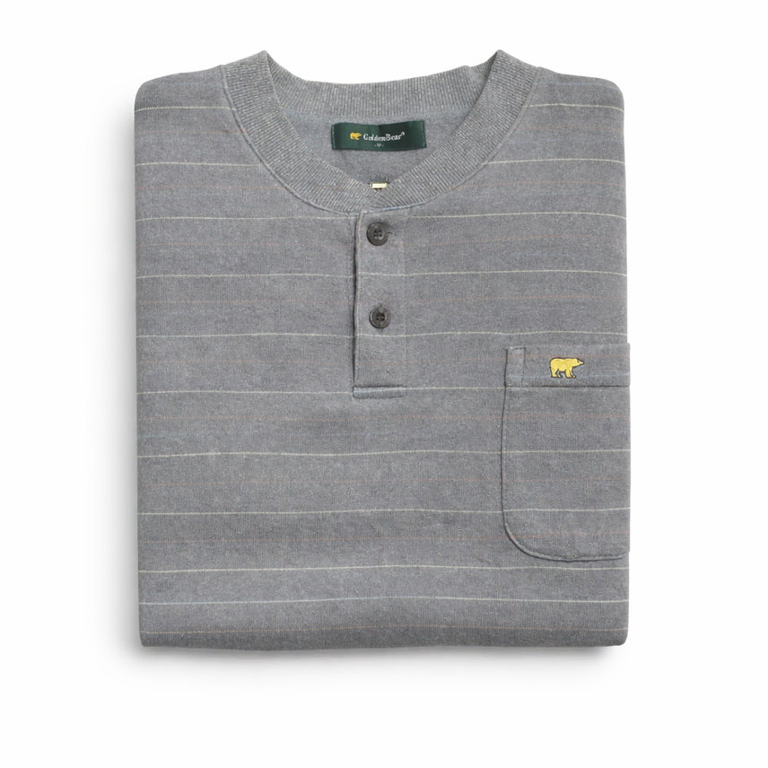 [BUNJANG] Golden Bear Striped Henley Neck Sweatshirt / JPN 90s~00s일본 빈티지 y2k 골든베어 스트라이프 헨리넥 맨투맨