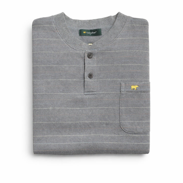 [BUNJANG] Golden Bear Striped Henley Neck Sweatshirt / JPN 90s~00s일본 빈티지 y2k 골든베어 스트라이프 헨리넥 맨투맨
