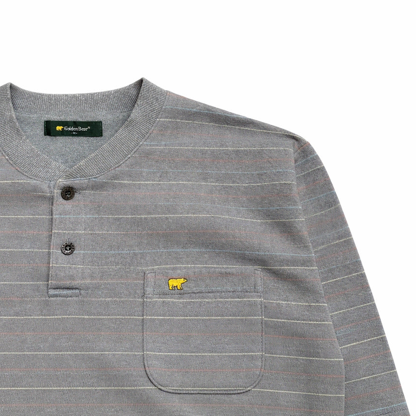 [BUNJANG] Golden Bear Striped Henley Neck Sweatshirt / JPN 90s~00s일본 빈티지 y2k 골든베어 스트라이프 헨리넥 맨투맨