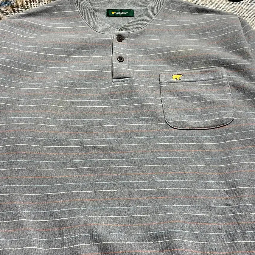 [BUNJANG] Golden Bear Striped Henley Neck Sweatshirt / JPN 90s~00s일본 빈티지 y2k 골든베어 스트라이프 헨리넥 맨투맨