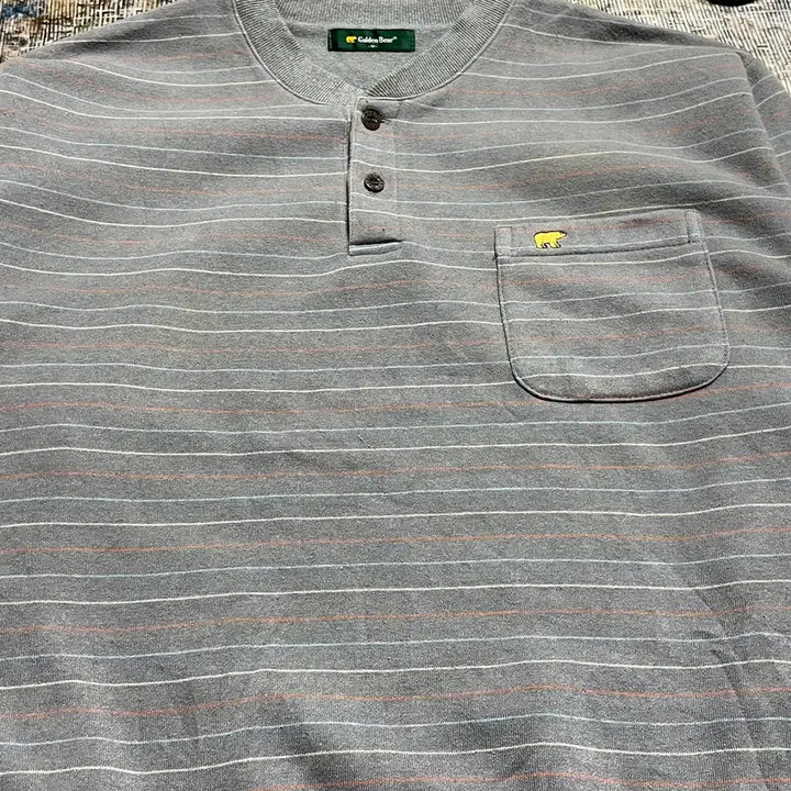 [BUNJANG] Golden Bear Striped Henley Neck Sweatshirt / JPN 90s~00s일본 빈티지 y2k 골든베어 스트라이프 헨리넥 맨투맨