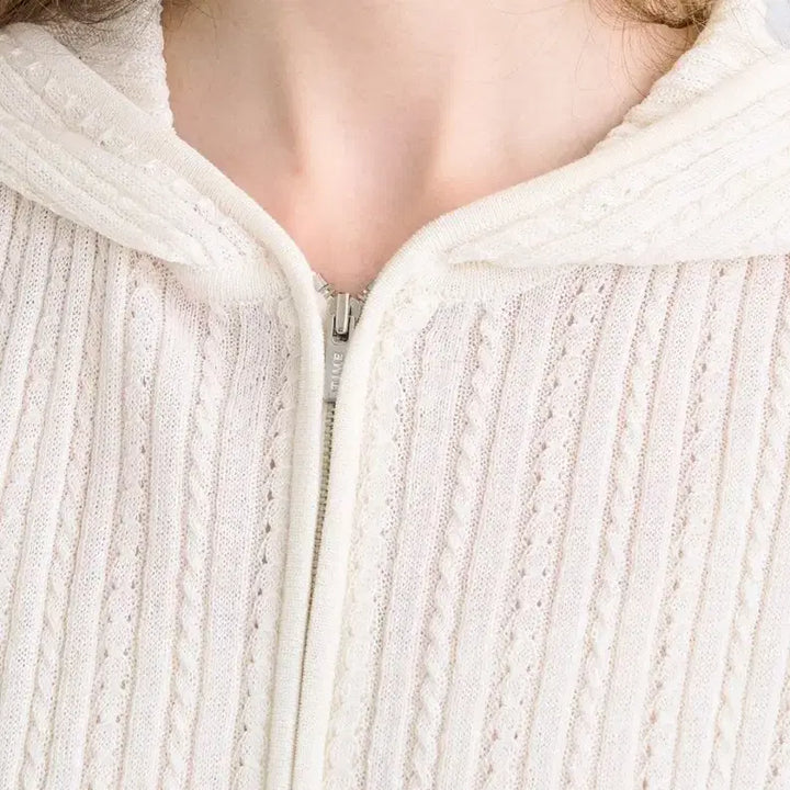 [BUNJANG] TIME (Hansem) Crochet Cable Knit Hooded Zip-Up Jacket / 한섬 타임 후드집업