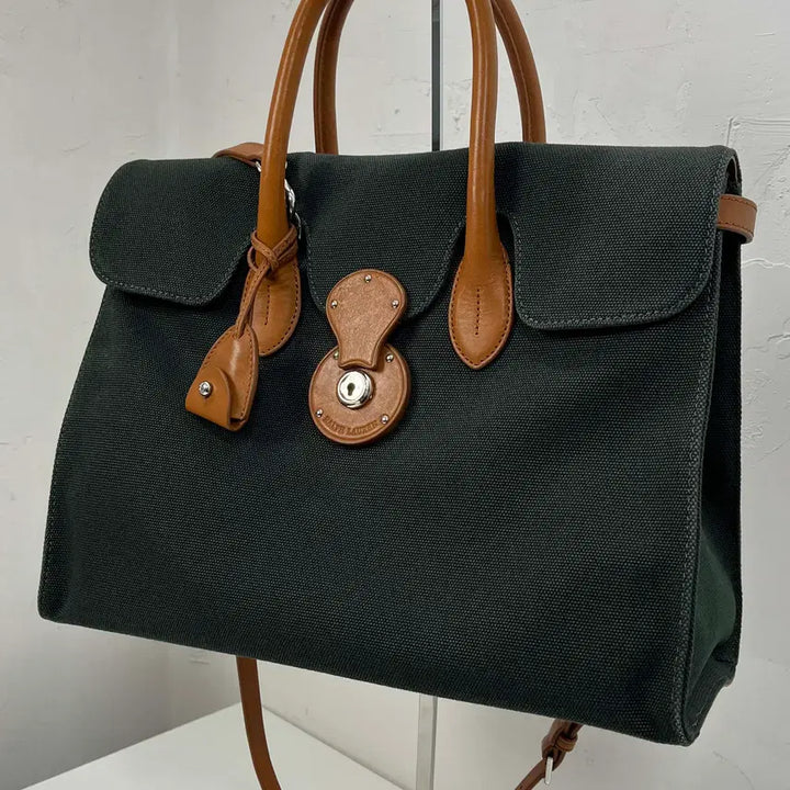 [BUNJANG] Polo Ralph Lauren Collection Calfskin Soft Ricky 33 Canvas Cooper Bag Tote Bag / 폴로 랄프로렌 컬렉션 카프스킨 소프트리키 33 캔버스 쿠퍼백 숄더 토트백