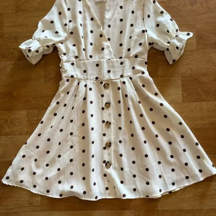 [BUNJANG] White Dot Short Sleeve Mini Dress Size 55 / 화이트 도트 반팔 원피스 55사이즈 새제품