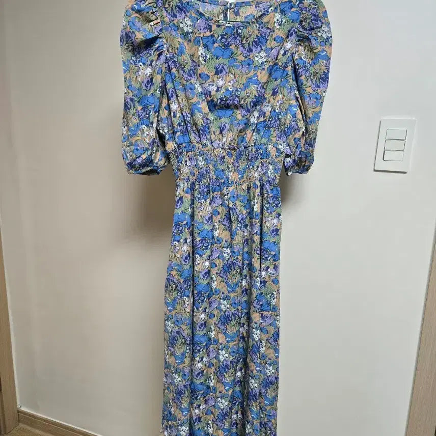 [BUNJANG] Floral Long Dress Puff Sleeve / 플라워 롱 원피스 퍼프소매 잔꽃무늬
