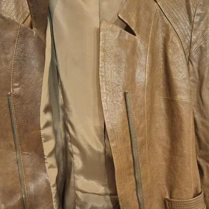 [BUNJANG] TIME Brown Leather Jacket / TIME 타임 브라운 가죽 자켓