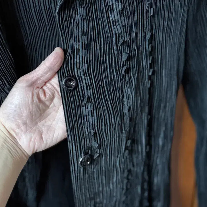 [BUNJANG] Pleated Black Long Cardigan / 플리츠 블랙 롱 가디건