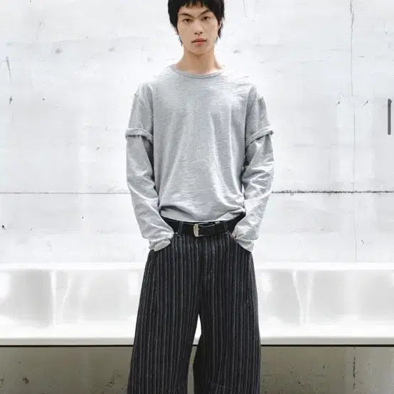 [BUNJANG] Intempo Mood Fuzz Layer Long Sleeve Gray / 인템포무드 퍼즈 레이어 롱 슬리브 그레이