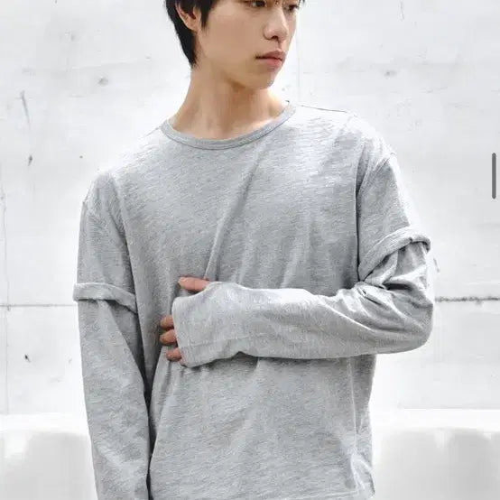 [BUNJANG] Intempo Mood Fuzz Layer Long Sleeve Gray / 인템포무드 퍼즈 레이어 롱 슬리브 그레이