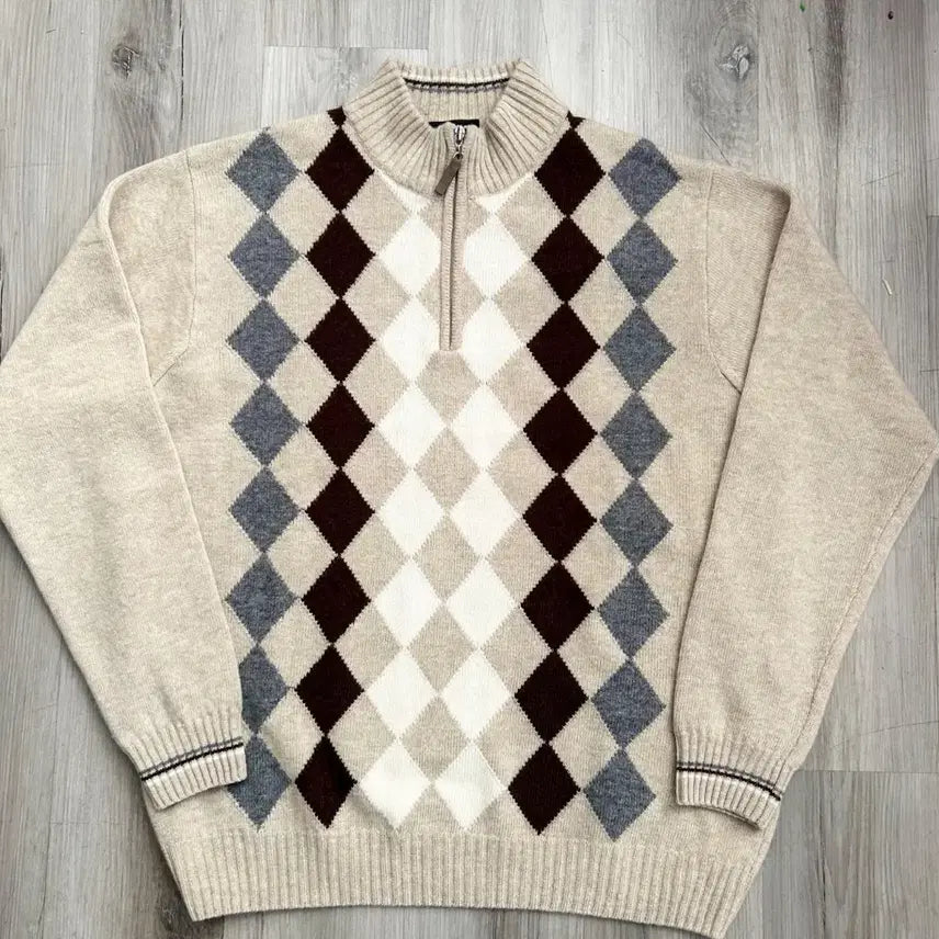 [BUNJANG] Corneliani Argyle Half-Neck Knit Sweater / 꼬르넬리아니 아가일 하프넥 니트