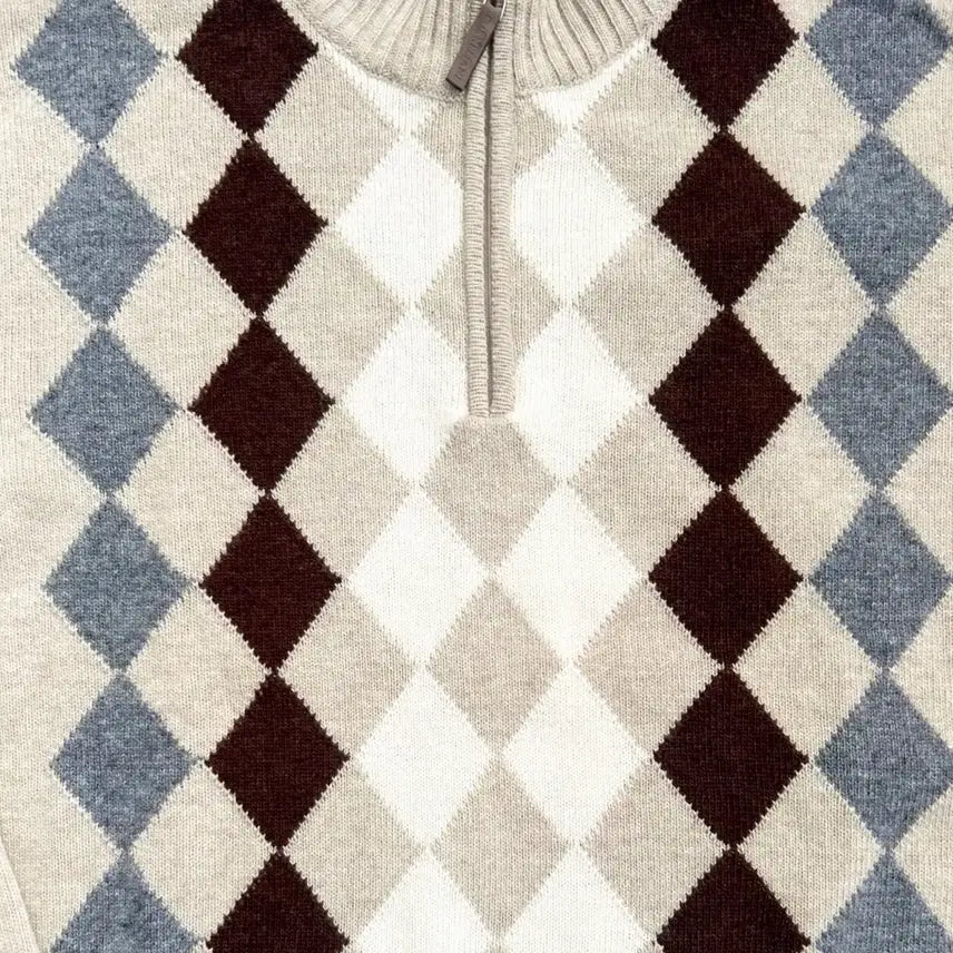 [BUNJANG] Corneliani Argyle Half-Neck Knit Sweater / 꼬르넬리아니 아가일 하프넥 니트