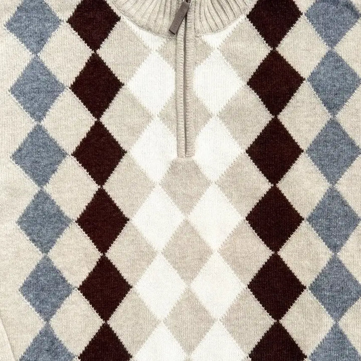 [BUNJANG] Corneliani Argyle Half-Neck Knit Sweater / 꼬르넬리아니 아가일 하프넥 니트