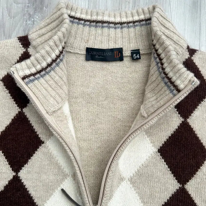 [BUNJANG] Corneliani Argyle Half-Neck Knit Sweater / 꼬르넬리아니 아가일 하프넥 니트