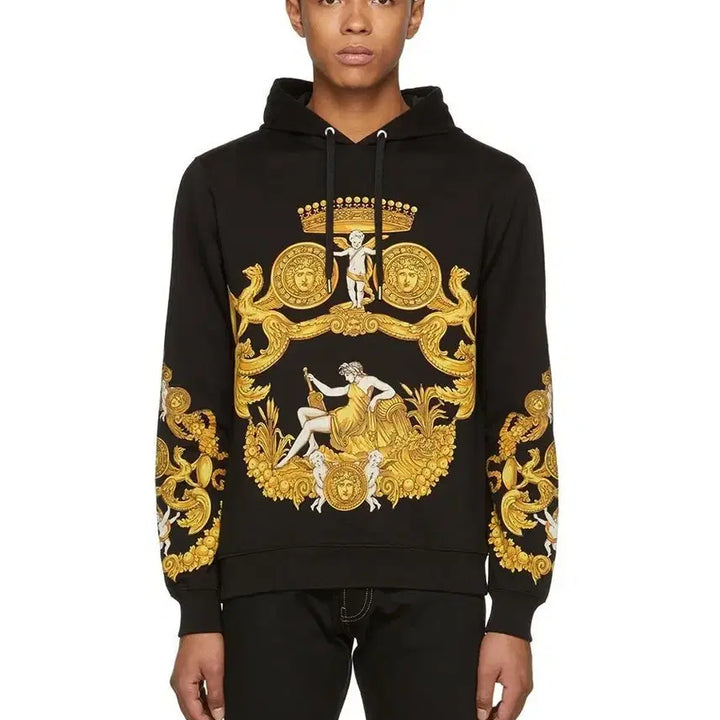 [BUNJANG] Versace Baroque Black and Gold Angel Hoodie / [새상품] 베르사체 바로크 블랙앤골드 엔젤 후드티 후디 나백진 약한영웅