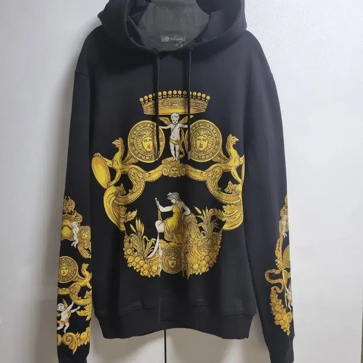 [BUNJANG] Versace Baroque Black and Gold Angel Hoodie / [새상품] 베르사체 바로크 블랙앤골드 엔젤 후드티 후디 나백진 약한영웅