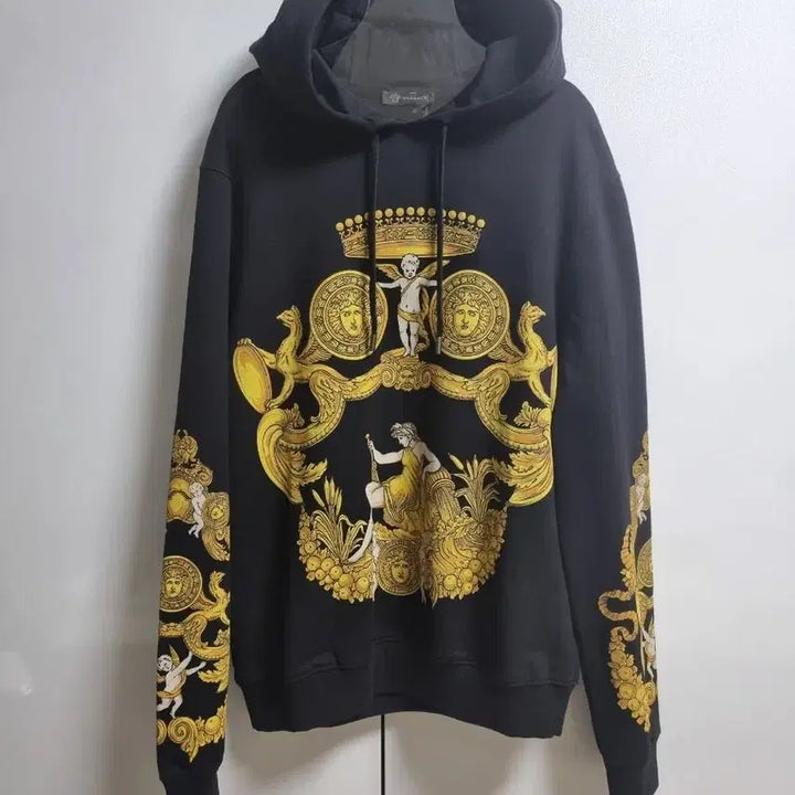 [BUNJANG] Versace Baroque Black and Gold Angel Hoodie / [새상품] 베르사체 바로크 블랙앤골드 엔젤 후드티 후디 나백진 약한영웅
