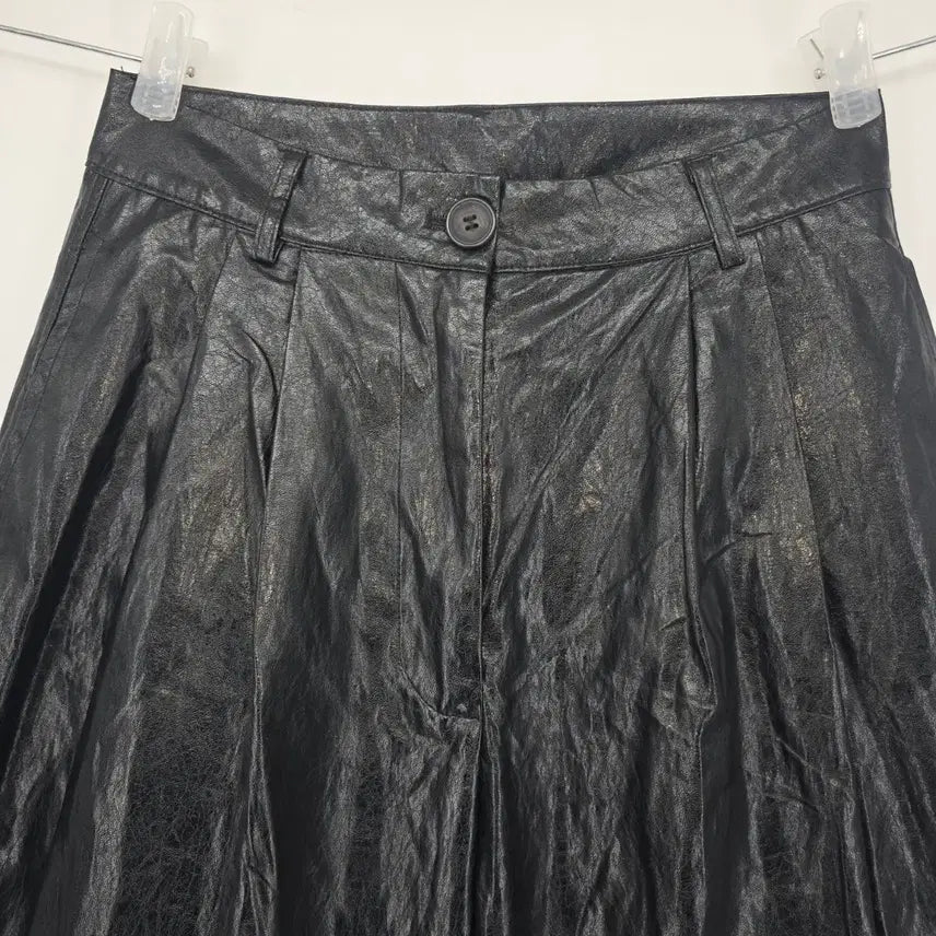 [SOLD OUT] 블랙 광택 와이드 인조 레더 팬츠 [E50617]