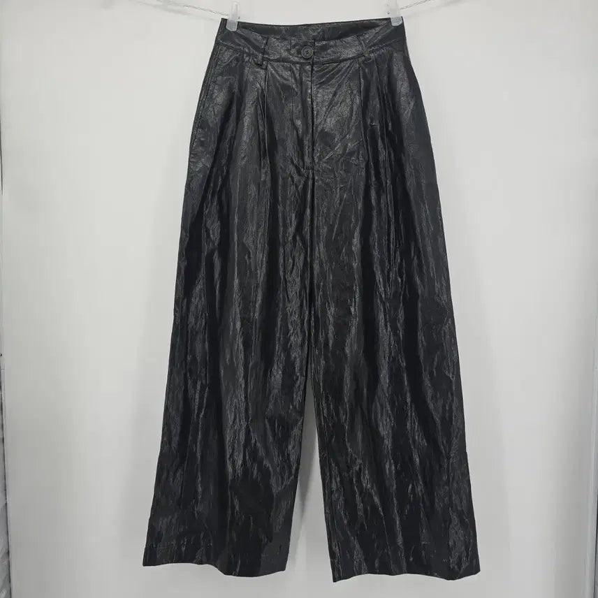 [SOLD OUT] 블랙 광택 와이드 인조 레더 팬츠 [E50617]