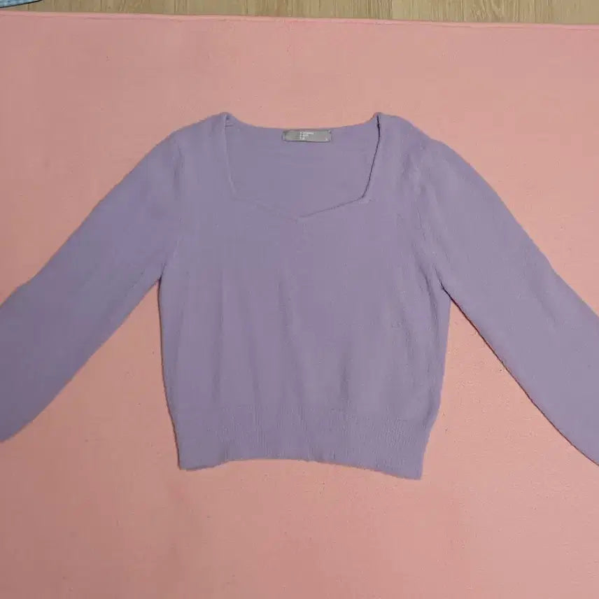 [BUNJANG] 8 Seconds Purple Square Neck Knit Sweater / 에잇세컨즈 퍼플 스퀘어넥 니트