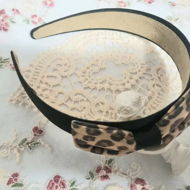 [BUNJANG] Leopard Ribbon Headband / 레오파드 리본 블랙 머리띠(새상품)