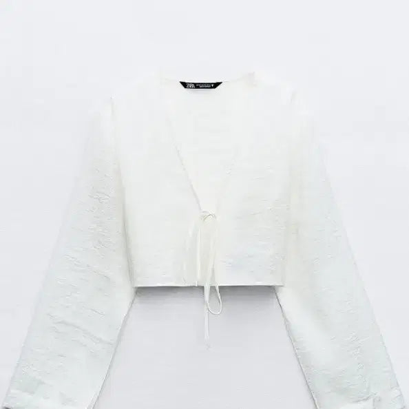 [BUNJANG] ZARA Ribbon Fluid Crop Shirt Cardigan / 자라 리본 플루이드 크롭 셔츠 가디건 새상품