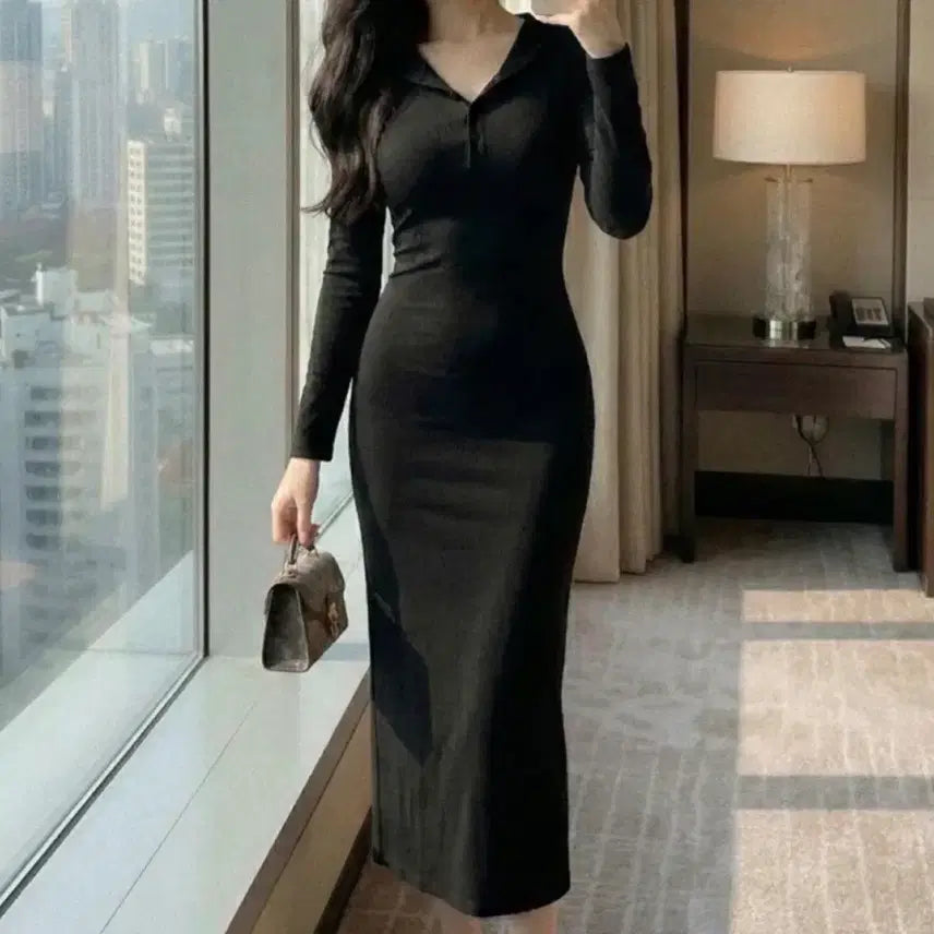 [BUNJANG] Black Button Detail Hooded Dress / (새제품) 블랙 단추 후드 원피스