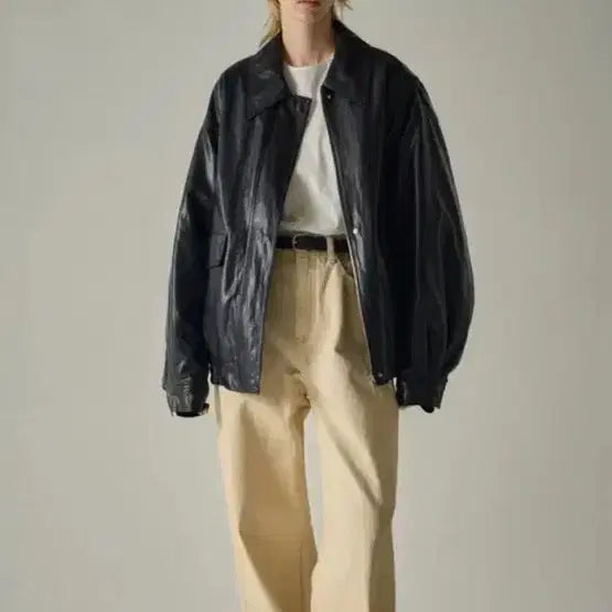 [BUNJANG] Facade Pattern Oversized Leather Blouson / 파사드패턴 오버핏 레더 블루종