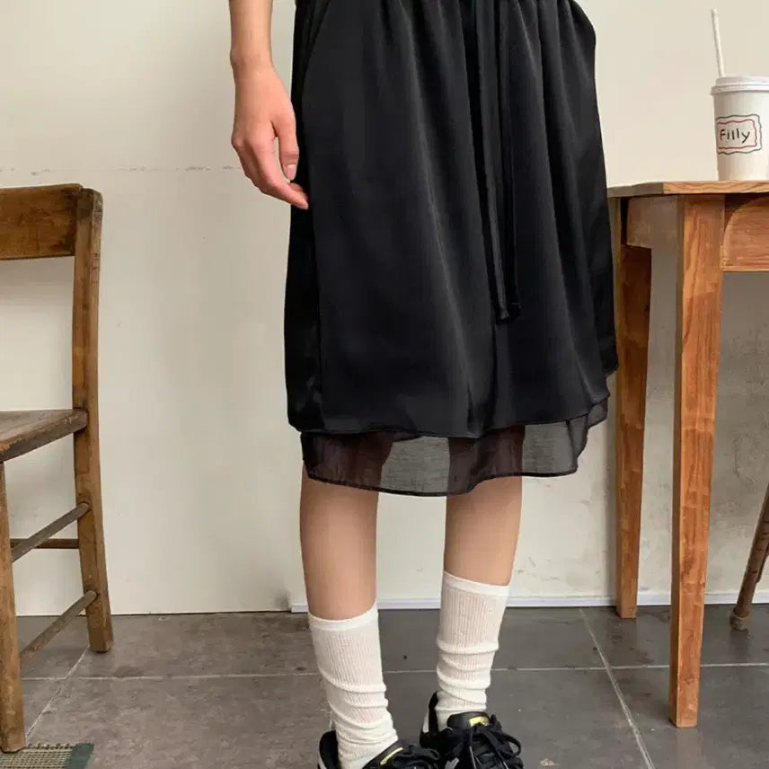 [BUNJANG] Daily Jyu Satin Skirt - Black / 데일리쥬 새틴 스커트 블랙