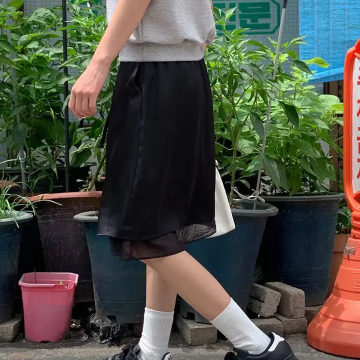 [BUNJANG] Daily Jyu Satin Skirt - Black / 데일리쥬 새틴 스커트 블랙