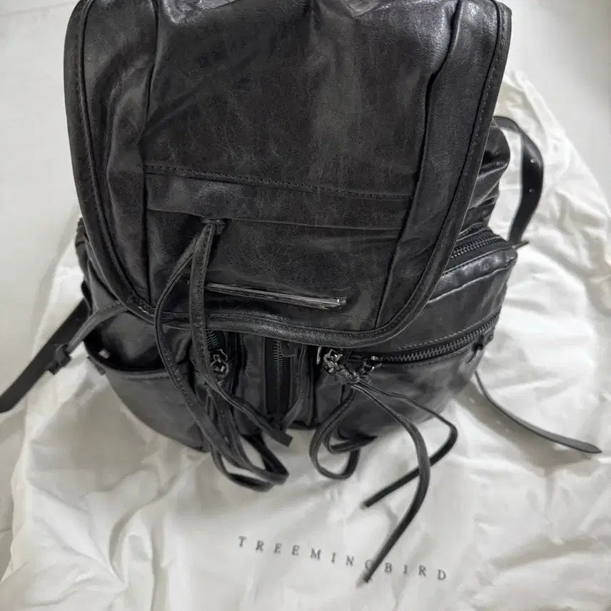 [BUNJANG] trimmingbird Zipper Leather Backpack Mini Charcoal / 트리밍버드 지퍼레더 백팩 미니 차콜