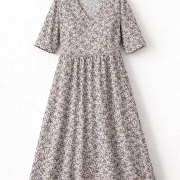 [BUNJANG] Purple Floral Summer Cotton Maxi Dress / 보라 플라워 여름 면 롱 원피스 445566 정도 사이즈