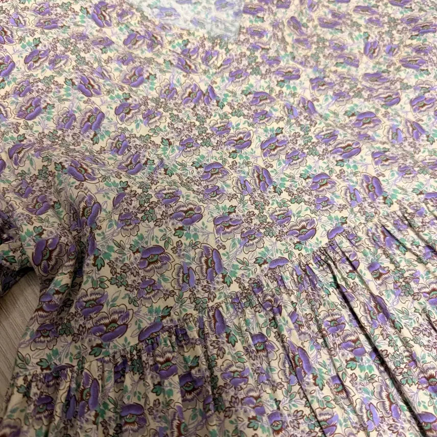 [BUNJANG] Purple Floral Summer Cotton Maxi Dress / 보라 플라워 여름 면 롱 원피스 445566 정도 사이즈