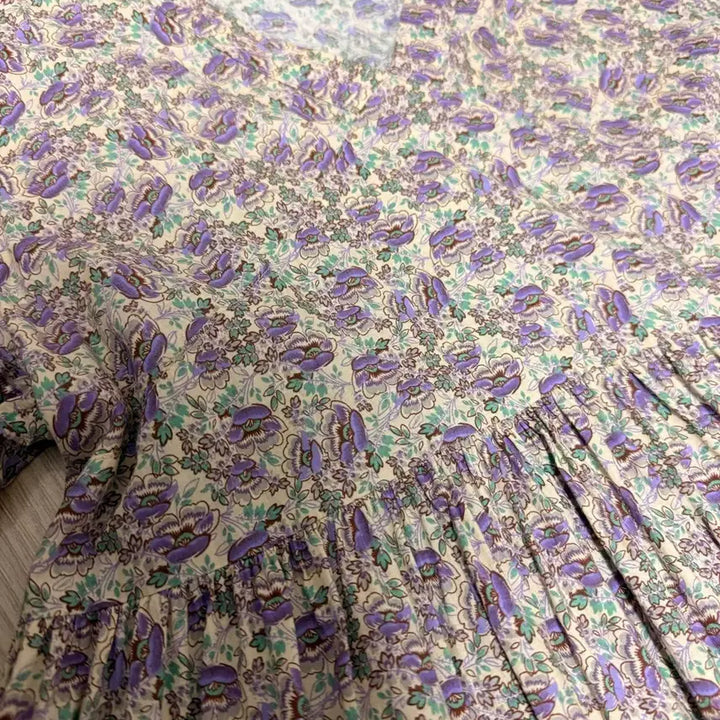 [BUNJANG] Purple Floral Summer Cotton Maxi Dress / 보라 플라워 여름 면 롱 원피스 445566 정도 사이즈